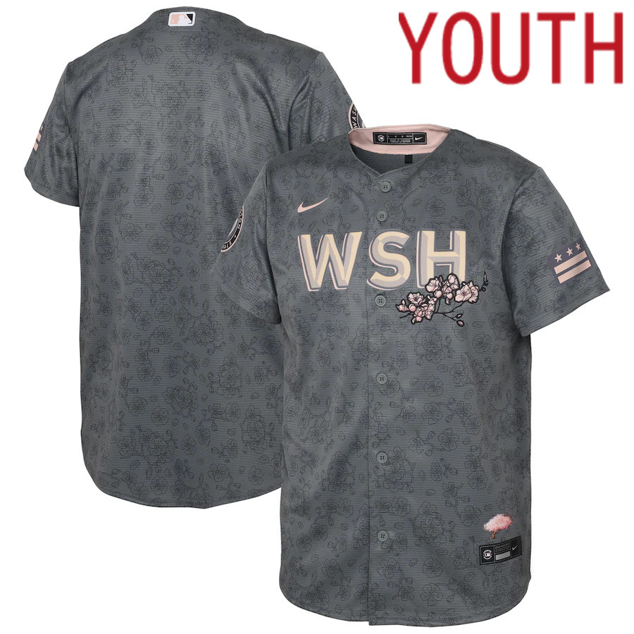 Custom Youth Washington Nationals Blank Nike Gray 2022 City Connect Replica MLB Jersey-0